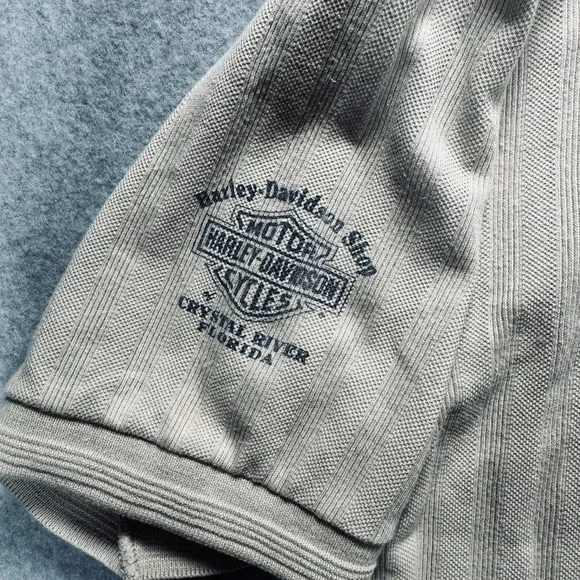 VTG Harley‎ Davidson Embroidered Polo Shirt Men's L Ribbed Tan Khaki Made in USA - Picture 3 of 9